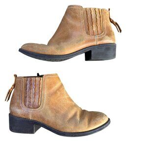 Sperry Top Sider Tan Leather Ankle Boots Women 7.5M Zipper Tassel Western Cowboy